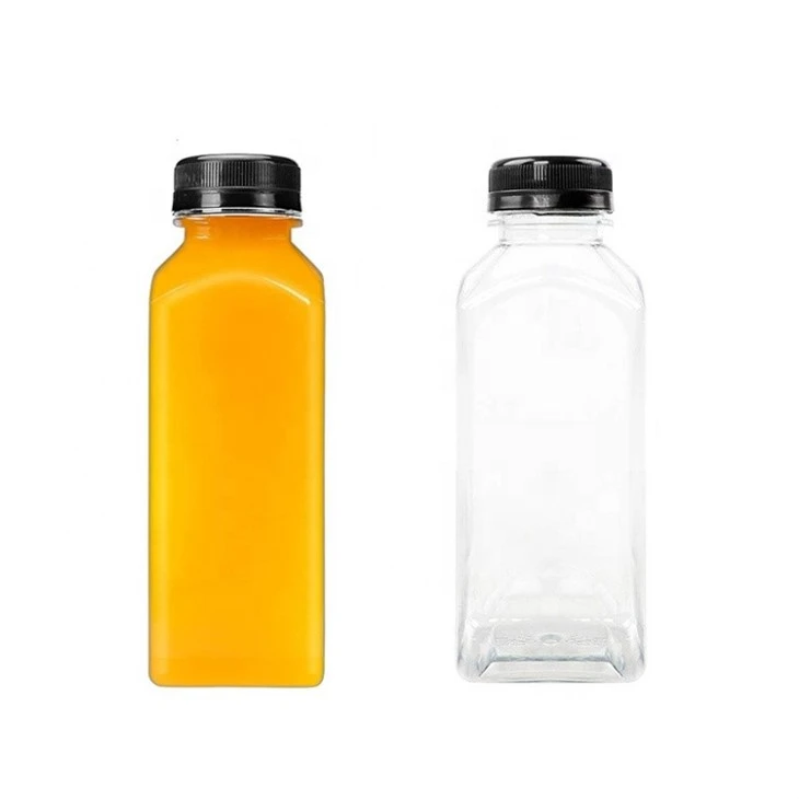 Clear Empty Food Grade PET Plastic Water Drinking Bottles 350ml Square Juice Beverage Smoothie Bottles With Top